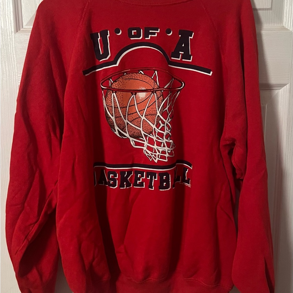 Hanes Red Crewneck Sweater with Basketball Graphic